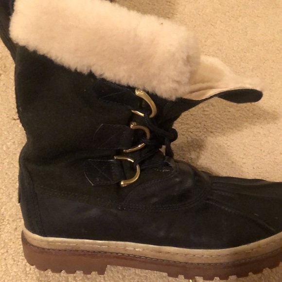 Tory Burch Flannel and Leather Shearling Duck Boots - Picture 5 of 8